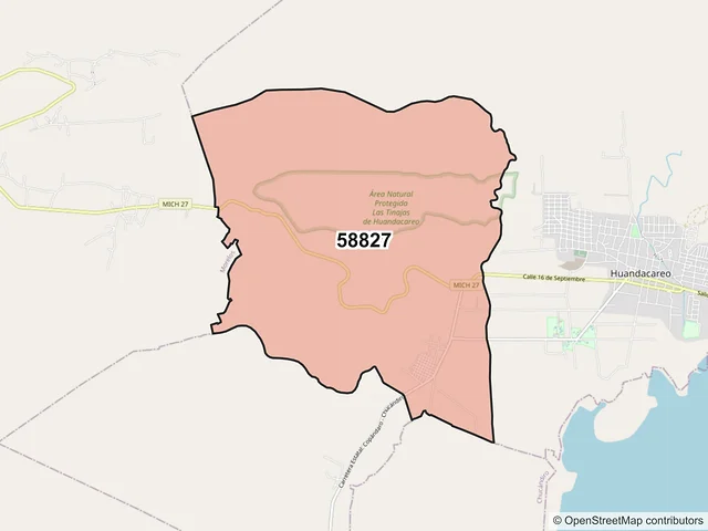 Mapa del código postal 58827, Huandacareo, Michoacán de Ocampo