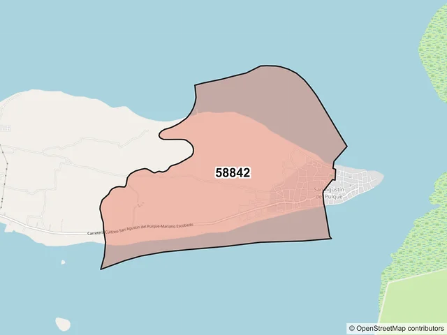 Mapa del código postal 58842, Cuitzeo, Michoacán de Ocampo