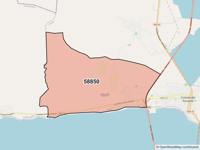 Mapa del código postal 58850, Cuitzeo, Michoacán de Ocampo