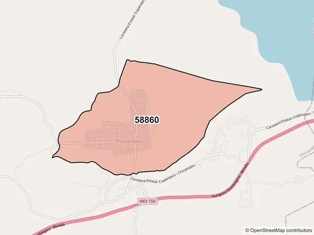 Mapa del código postal 58860, Chucándiro, Michoacán de Ocampo