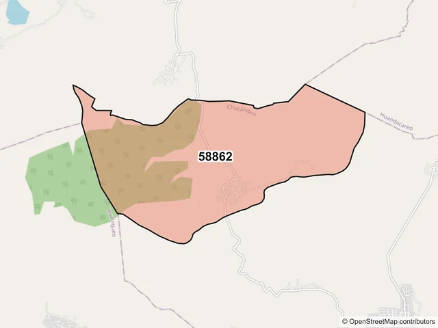 Mapa del código postal 58862, Chucándiro, Michoacán de Ocampo