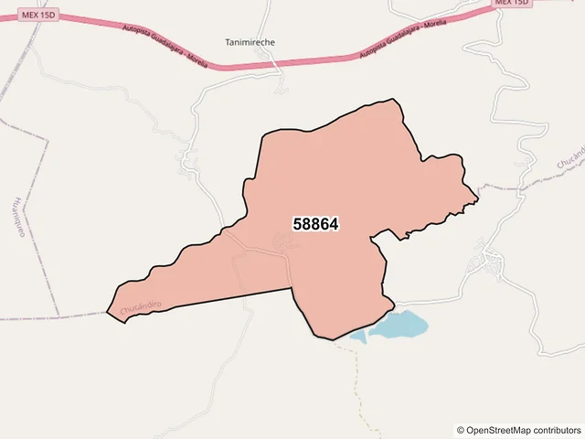 Mapa del código postal 58864, Chucándiro, Michoacán de Ocampo