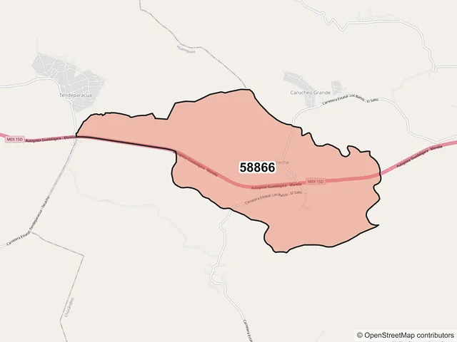 Mapa del código postal 58866, Chucándiro, Michoacán de Ocampo