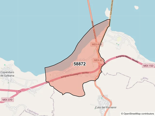 Mapa del código postal 58872, Copándaro, Michoacán de Ocampo