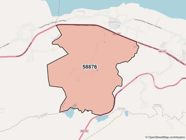 Mapa del código postal 58876, Copándaro, Michoacán de Ocampo