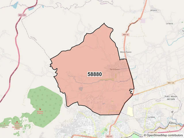 Mapa del código postal 58880, Tarímbaro, Michoacán de Ocampo