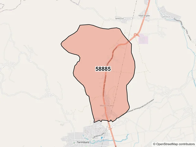 Mapa del código postal 58885, Tarímbaro, Michoacán de Ocampo