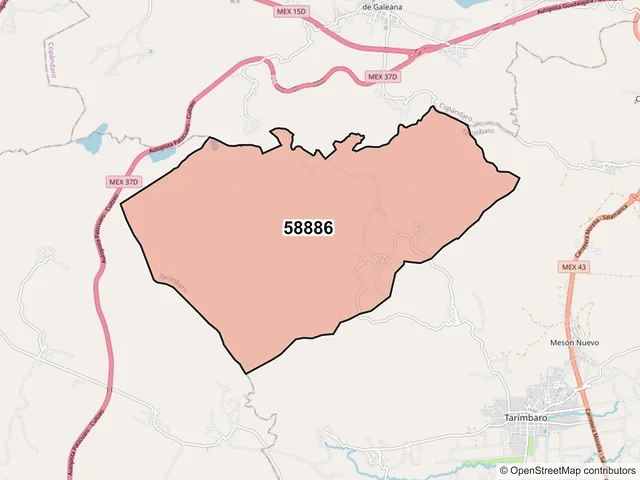 Mapa del código postal 58886, Tarímbaro, Michoacán de Ocampo