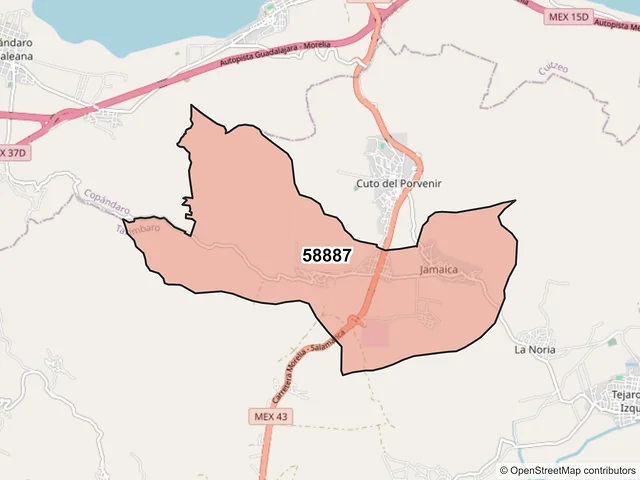 Mapa del código postal 58887, Tarímbaro, Michoacán de Ocampo