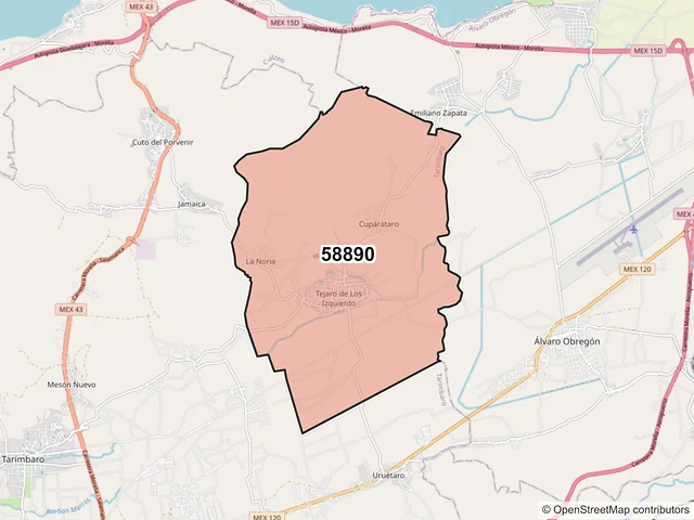 Mapa del código postal 58890, Tarímbaro, Michoacán de Ocampo