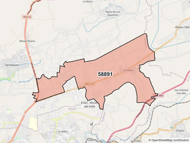 Mapa del código postal 58891, Tarímbaro, Michoacán de Ocampo