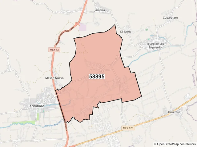 Mapa del código postal 58895, Tarímbaro, Michoacán de Ocampo
