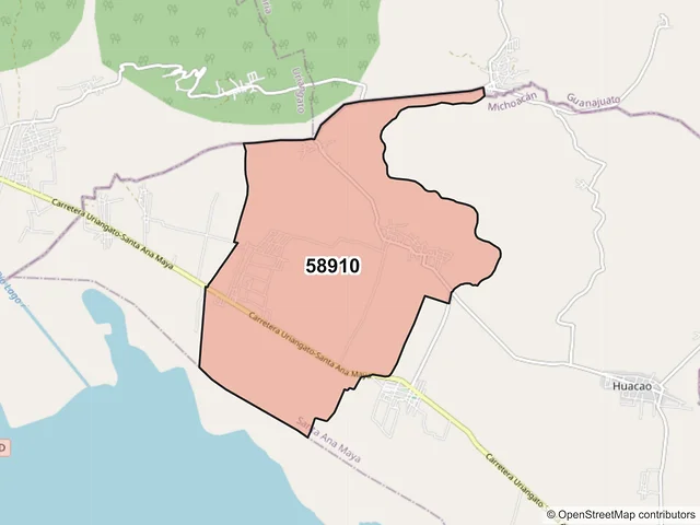 Mapa del código postal 58910, Santa Ana Maya, Michoacán de Ocampo