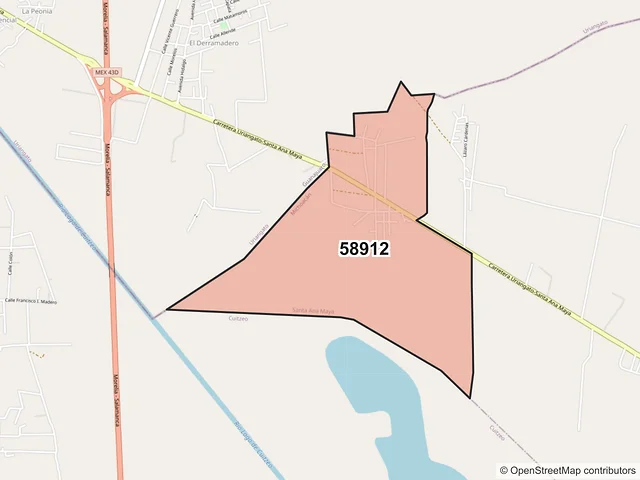Mapa del código postal 58912, Santa Ana Maya, Michoacán de Ocampo