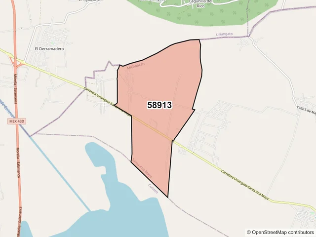 Mapa del código postal 58913, Santa Ana Maya, Michoacán de Ocampo