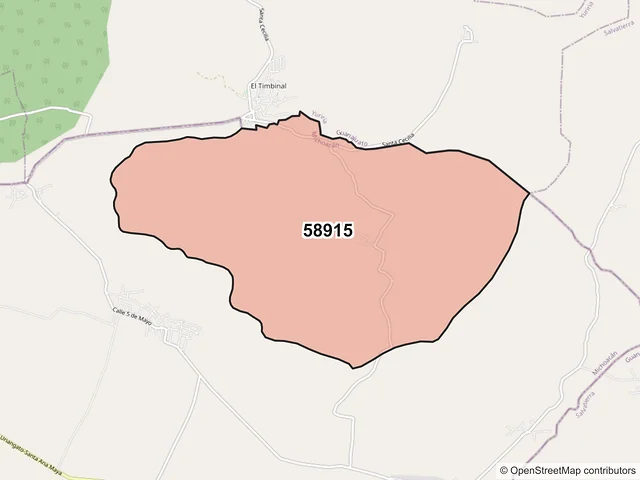 Mapa del código postal 58915, Santa Ana Maya, Michoacán de Ocampo