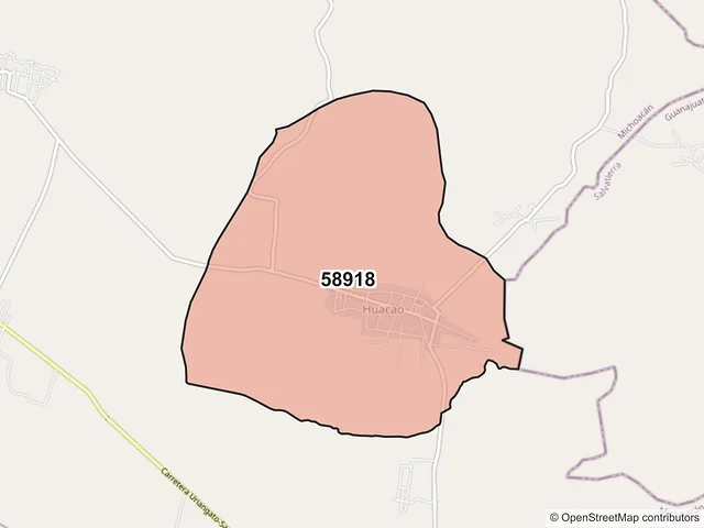 Mapa del código postal 58918, Santa Ana Maya, Michoacán de Ocampo