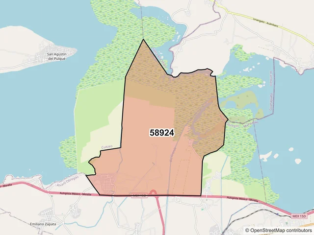 Mapa del código postal 58924, Álvaro Obregón, Michoacán de Ocampo