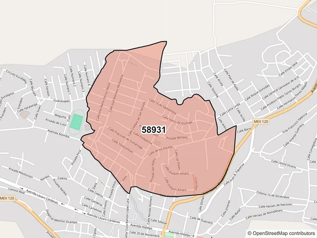 Mapa del código postal 58931, Zinapécuaro, Michoacán de Ocampo