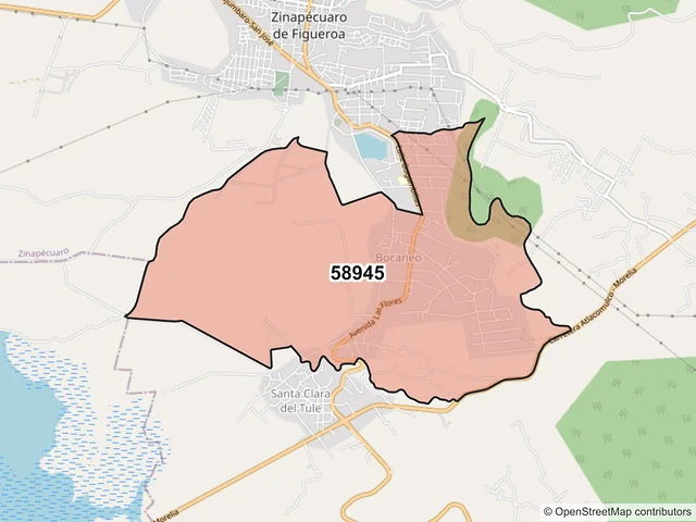 Mapa del código postal 58945, Zinapécuaro, Michoacán de Ocampo