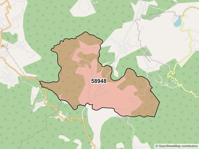 Mapa del código postal 58948, Zinapécuaro, Michoacán de Ocampo
