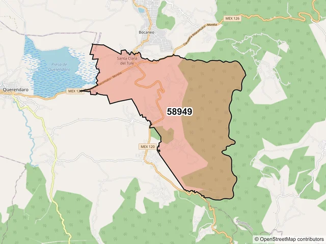 Mapa del código postal 58949, Zinapécuaro, Michoacán de Ocampo