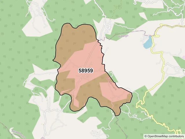 Mapa del código postal 58959, Zinapécuaro, Michoacán de Ocampo