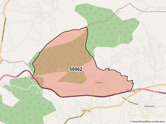 Mapa del código postal 58962, Zinapécuaro, Michoacán de Ocampo