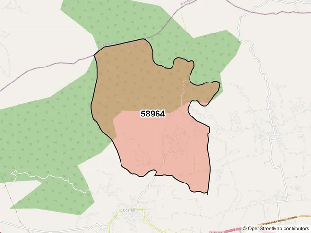 Mapa del código postal 58964, Zinapécuaro, Michoacán de Ocampo