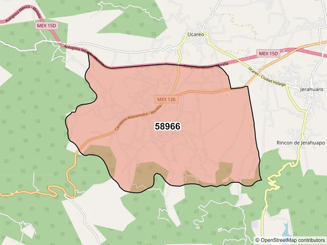 Mapa del código postal 58966, Zinapécuaro, Michoacán de Ocampo
