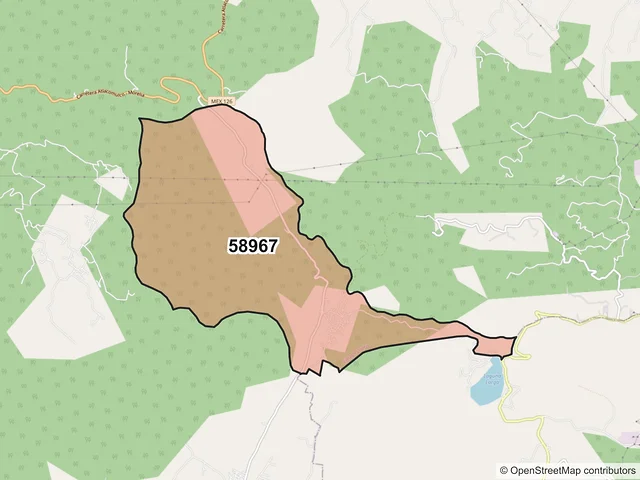 Mapa del código postal 58967, Zinapécuaro, Michoacán de Ocampo