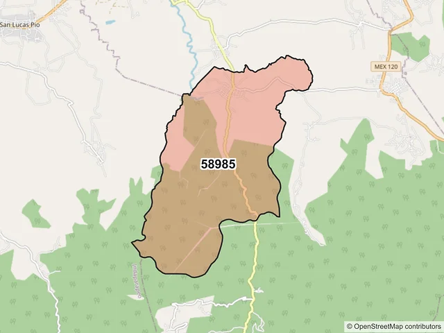 Mapa del código postal 58985, Queréndaro, Michoacán de Ocampo