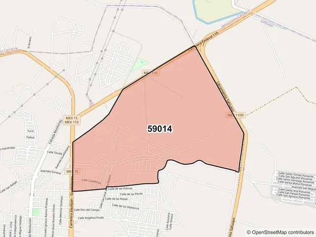 Mapa del código postal 59014, Sahuayo, Michoacán de Ocampo