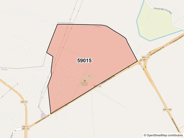 Mapa del código postal 59015, Sahuayo, Michoacán de Ocampo