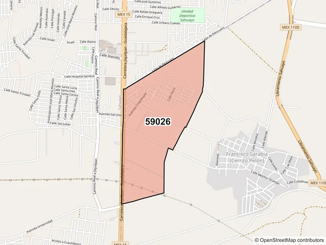 Mapa del código postal 59026, Sahuayo, Michoacán de Ocampo