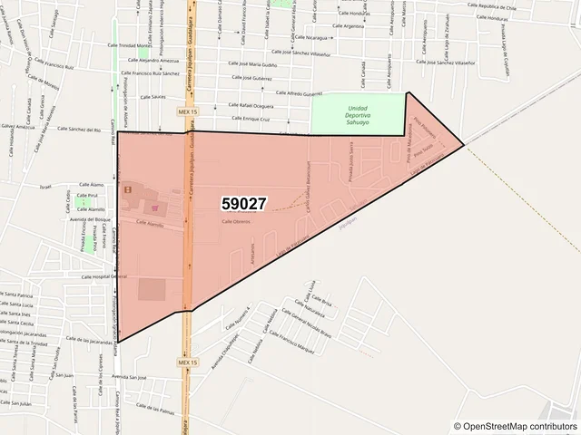 Mapa del código postal 59027, Sahuayo, Michoacán de Ocampo