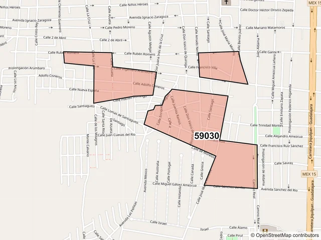 Mapa del código postal 59030, Sahuayo, Michoacán de Ocampo