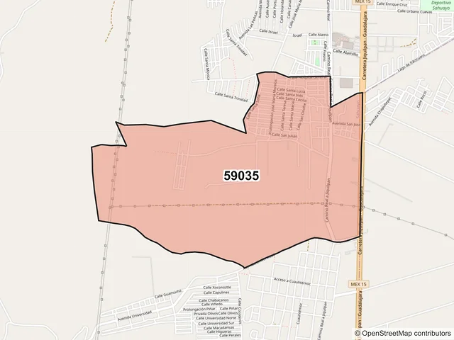 Mapa del código postal 59035, Sahuayo, Michoacán de Ocampo