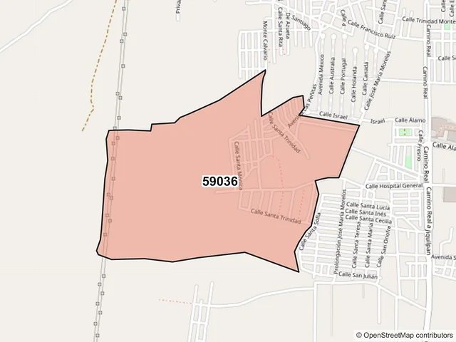 Mapa del código postal 59036, Sahuayo, Michoacán de Ocampo