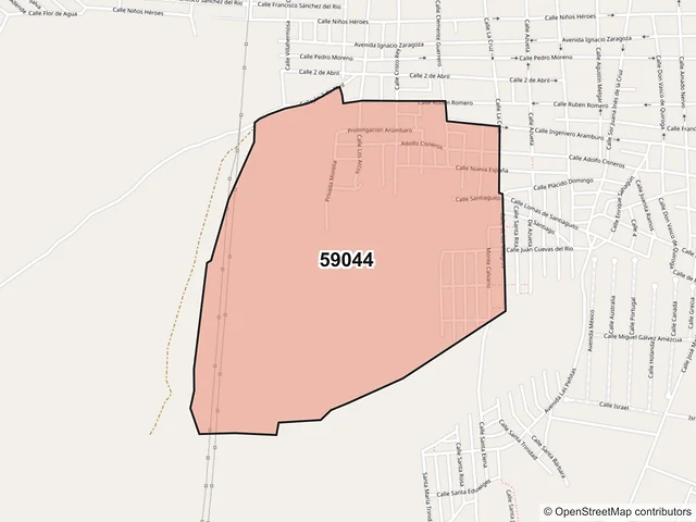 Mapa del código postal 59044, Sahuayo, Michoacán de Ocampo