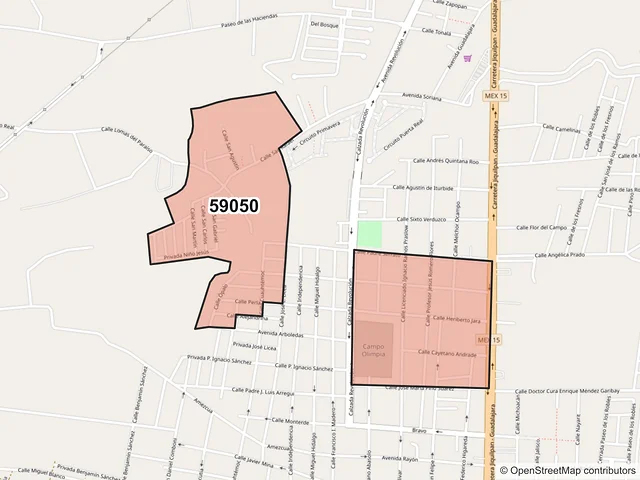 Mapa del código postal 59050, Sahuayo, Michoacán de Ocampo