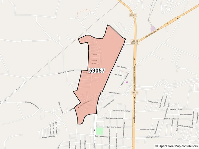 Mapa del código postal 59057, Sahuayo, Michoacán de Ocampo