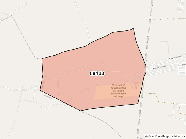 Mapa del código postal 59103, Sahuayo, Michoacán de Ocampo