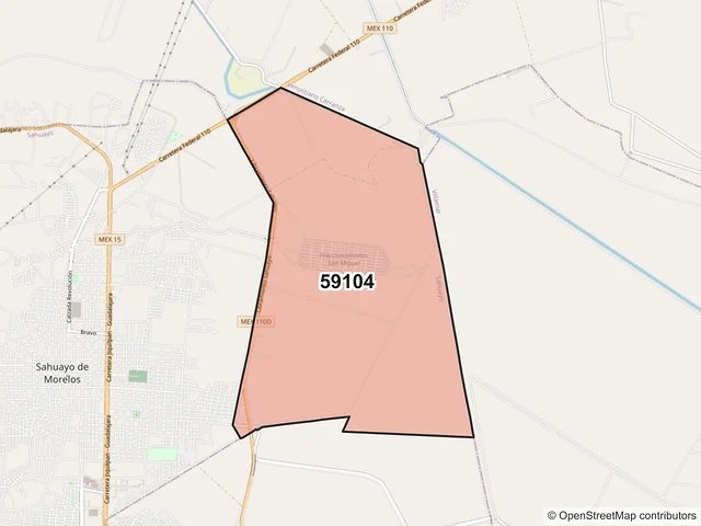 Mapa del código postal 59104, Sahuayo, Michoacán de Ocampo