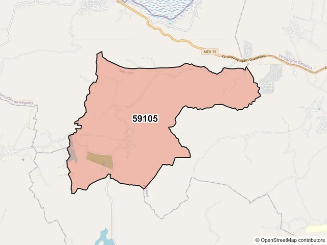 Mapa del código postal 59105, Sahuayo, Michoacán de Ocampo
