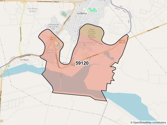 Mapa del código postal 59120, Briseñas, Michoacán de Ocampo