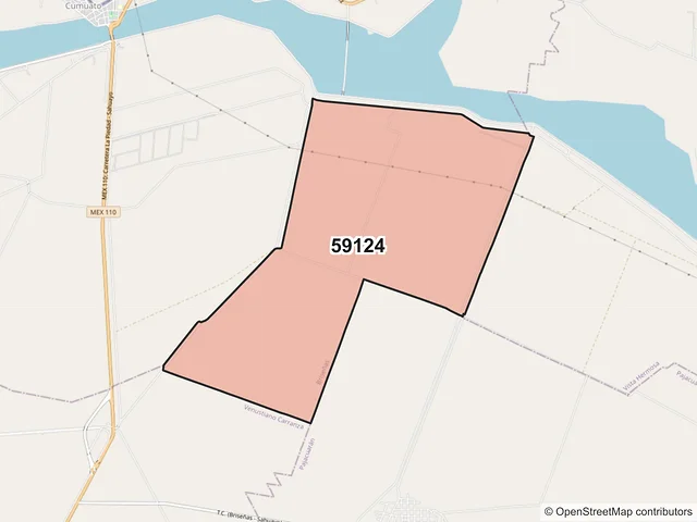 Mapa del código postal 59124, Briseñas, Michoacán de Ocampo