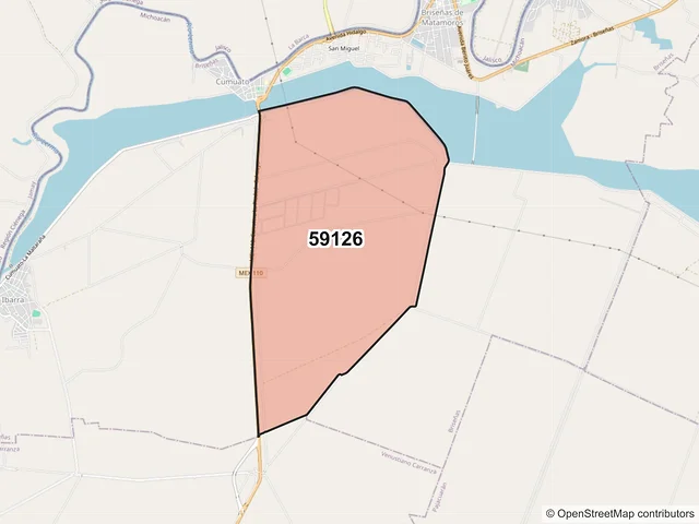 Mapa del código postal 59126, Briseñas, Michoacán de Ocampo