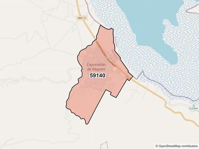 Mapa del código postal 59140, Cojumatlán de Régules, Michoacán de Ocampo
