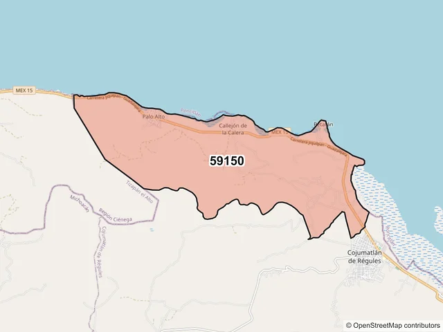 Mapa del código postal 59150, Cojumatlán de Régules, Michoacán de Ocampo